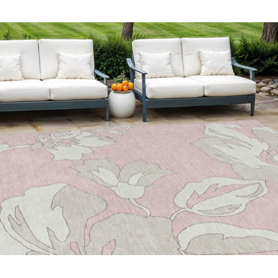 Tapis intérieur lavable floral rose ivoire et beige 8 pi x 10 pi