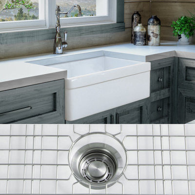 Luxury 30" L x 20" W Farmhouse Kitchen Sink with Basket strainer