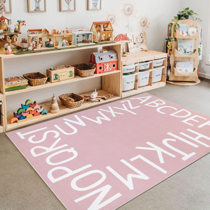 Machine Washable Area Rug With Non-Slip Backing, Pink