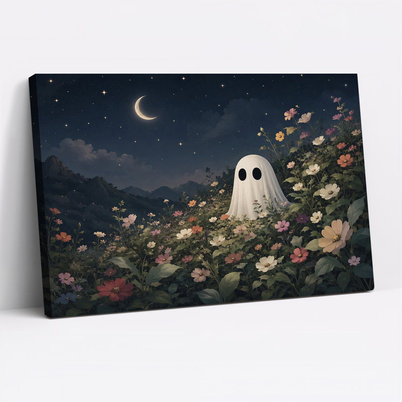 Art mural blanc sur toile Halloween, 12"H x 18"W