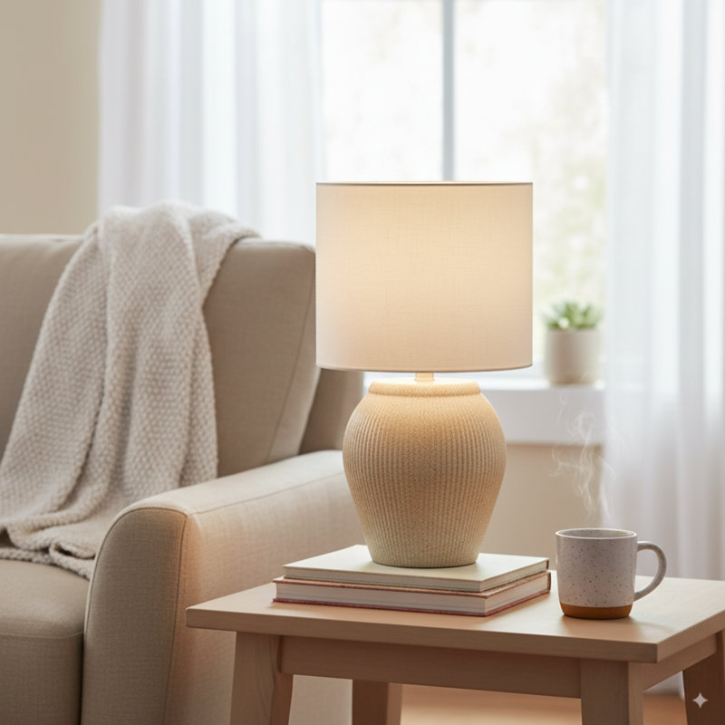 Lofty Chic Soft Beige Ceramic Table Lamp