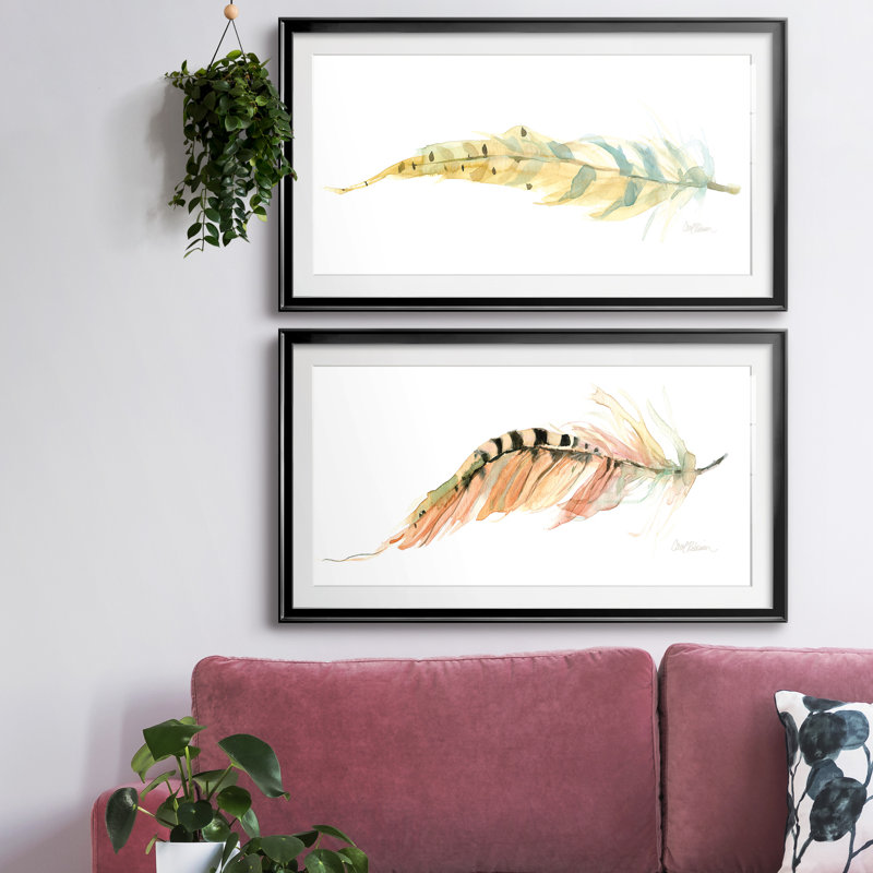 Tail Feather III - ensemble de 2 peintures encadrées, H 22,5 po x l 85 po x P 1,5 po, Noir