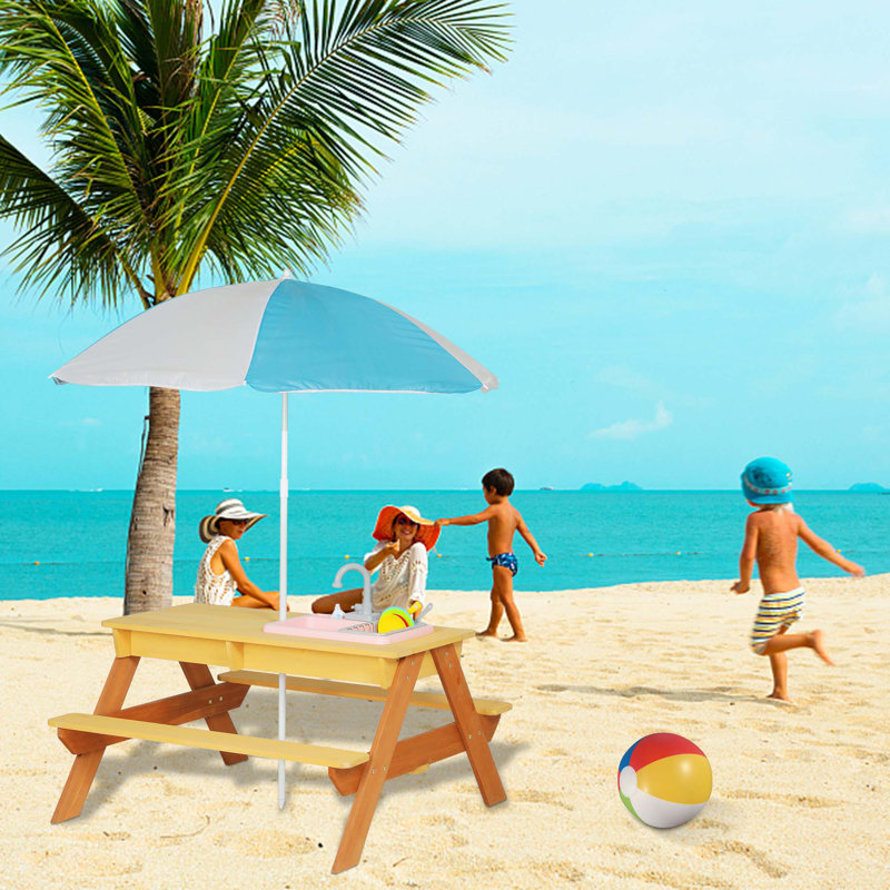 Table de pique-nique convertible pour enfants avec parasol amovible