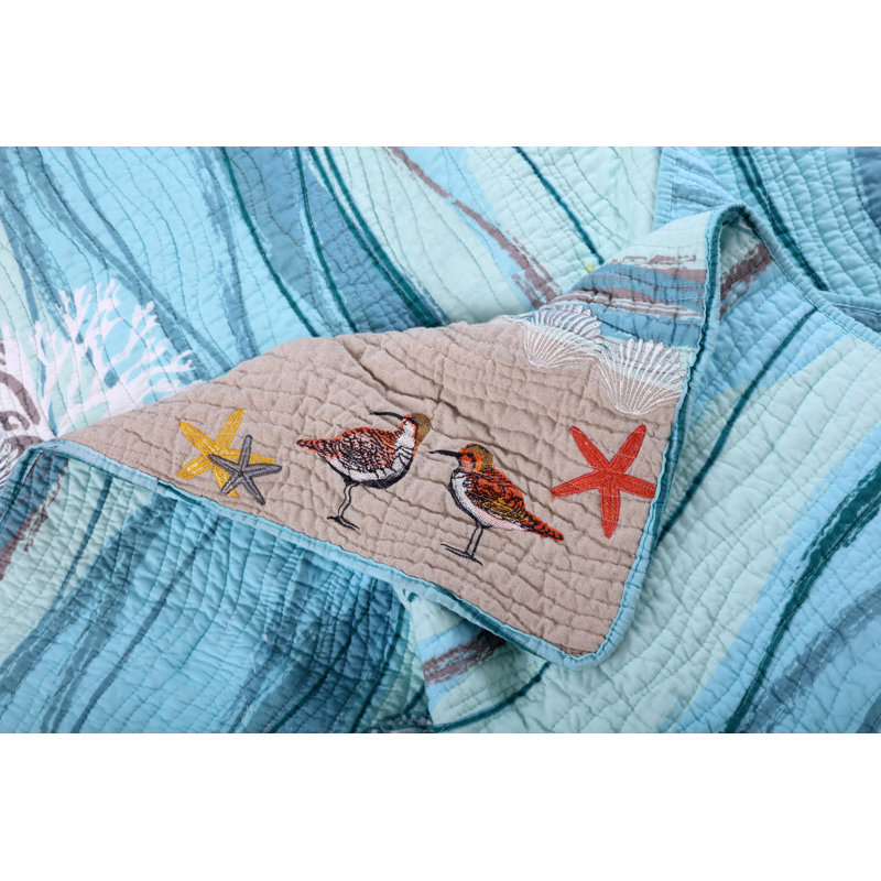 Maui Blue Cotton Reversible Quilt Set with Shams
