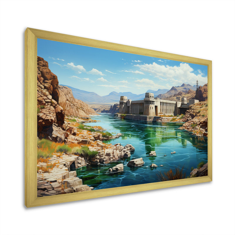 Hoover Dam, Nevada, Arizona II, reproduction sur toile, H 24 po x l 32 po x P 1 po, Cadre doré simple