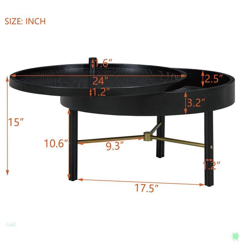 Modern Round Wood Rotating Tray Coffee Table With Storage, Black
