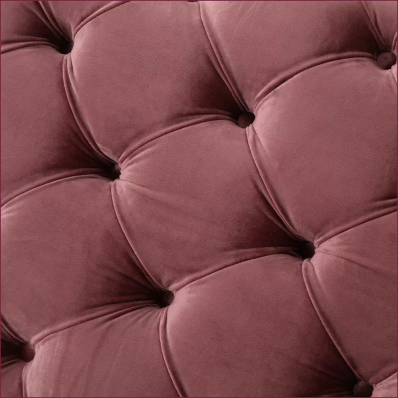 Ottoman, Modern Glam Velvet Button Tufted, 18.75”W x 50.75”D x 15.75”H for Seating/Coffee Table | Black | Wood, Pink