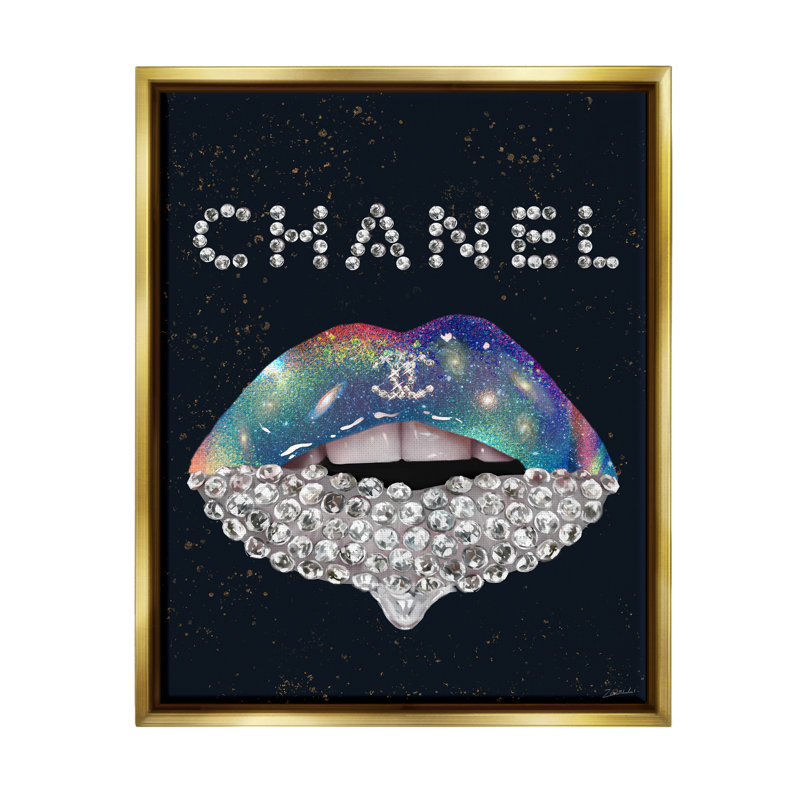 Rouge à lèvres Glam Diamond, H 21 po x l 17 po x P 1,7 po, Cadre flottant métallique doré