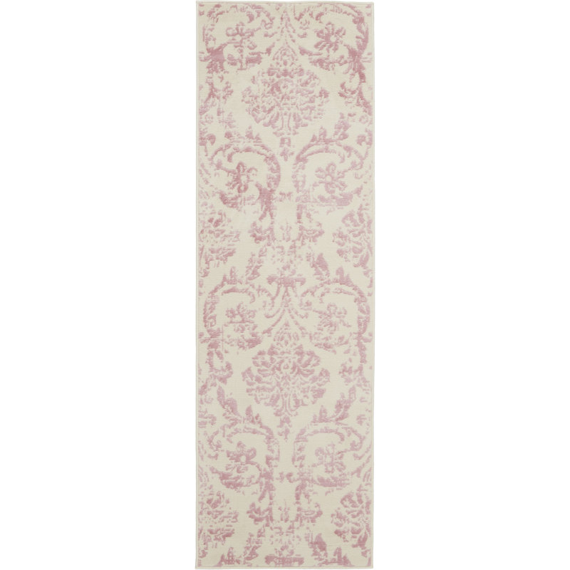 Tapis à motif abstrait ivoire / rose Yurig, Tapis de couloir 2 pi 3 po x 7 pi 3 po