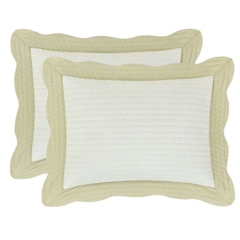 King White and Green Quilted Cotton Sham