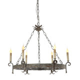 Veranda 6 - Light Candle Style Wagon Wheel Chandelier with Wrought Iron Accents