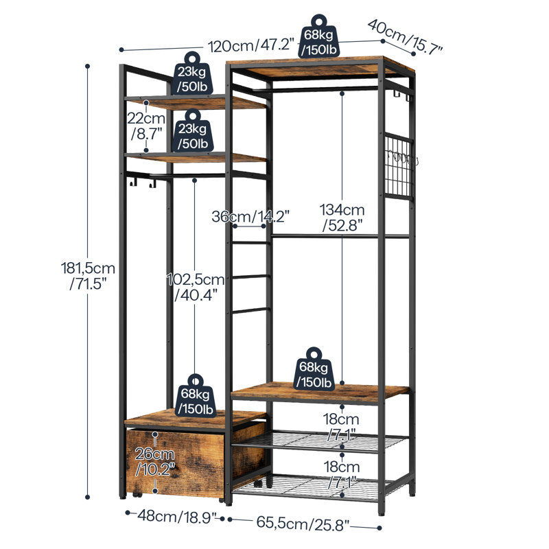 Porte-vêtements en bois manufacturé 47,5 po