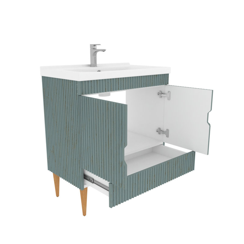 Sahra Single Bathroom Vanity with Ceramic Basin, Sea Green, 80cm