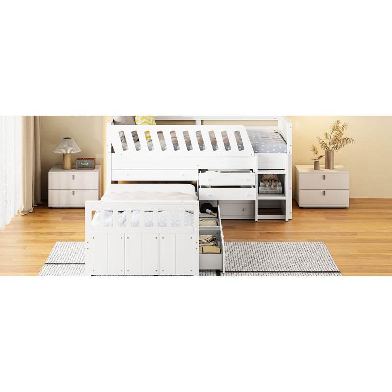 Lit mezzanine simple et lit plateforme - 7 tiroirs, blanc pour une chambre simplifiée et avec tiroirs de rangement spacieux