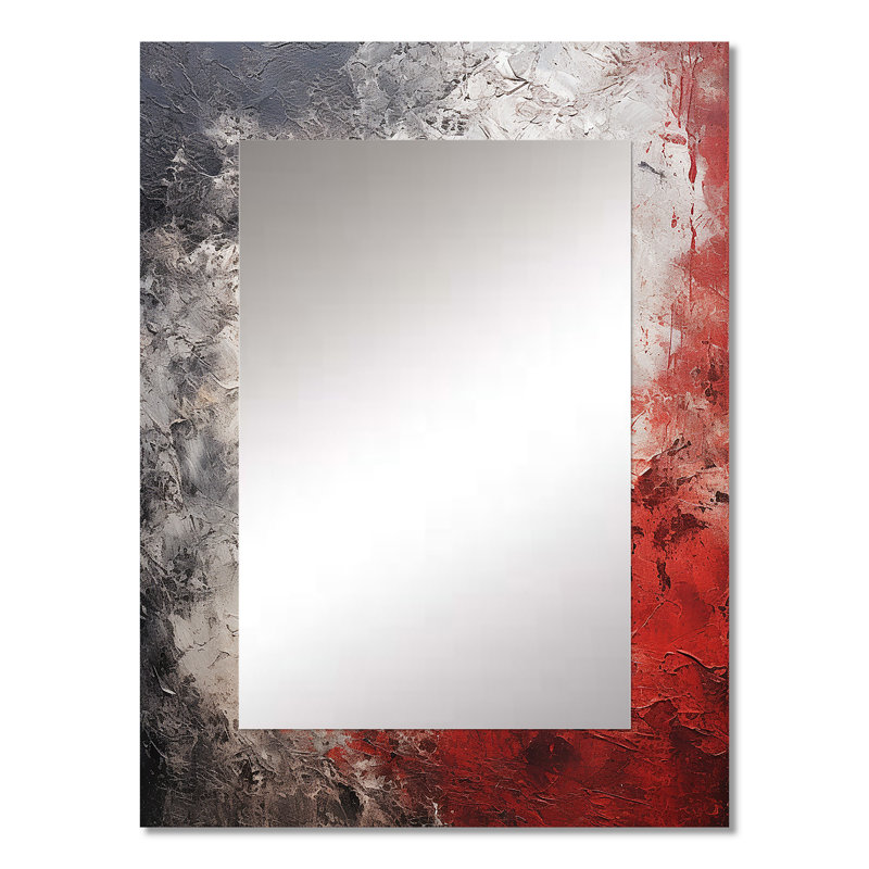 Grey And Red Lunar Surface - Tachisme Mirror, Modern Unique Wall Mirror, Printed Metal Art, 32" x 24"