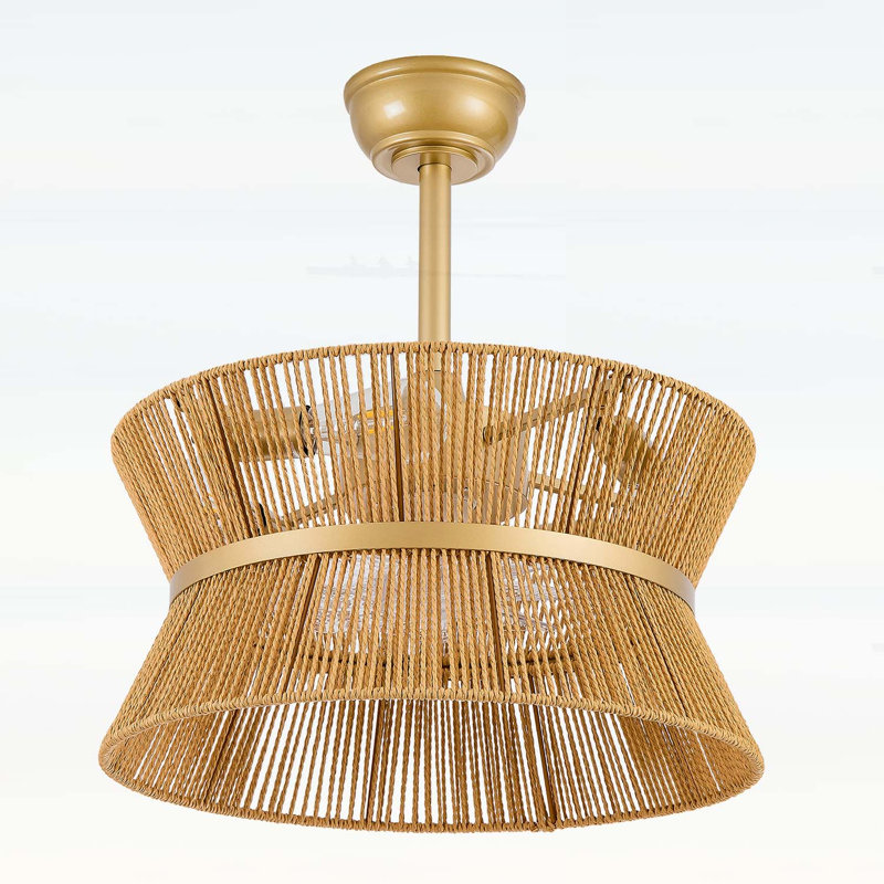Ventilateur de plafond 19 po à double couche en corde de papier avec application et télécommande, six vitesses, minuterie, idéal pour les chambres à coucher et les salons