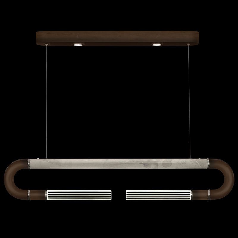 Luminaire suspendu linéaire avec peau Antonia, Bronze / nickel / fumée