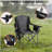 Camping Folding Chair for Adults, Portable Heavy Duty Outdoor Quad Lumbar Back Padded Arm Chairs with Side Pockets, Cup Holder and Cooler Bag for Beach, Lawn, Picnic, Fishing, Backpacking, Black