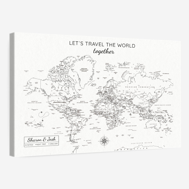 Carte du monde personnalisée avec épinglette Let's Travel II, H 34 po x l 51 po, Oui