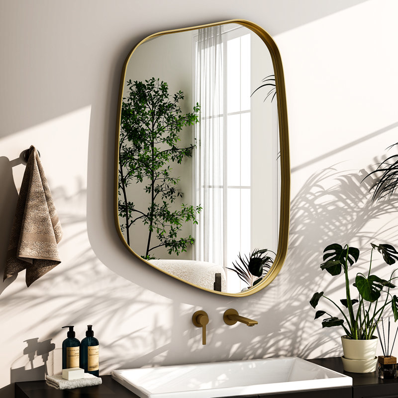 Miroir mural en aluminium, Doré, H 30 po x l 22 po x P 1,4 po