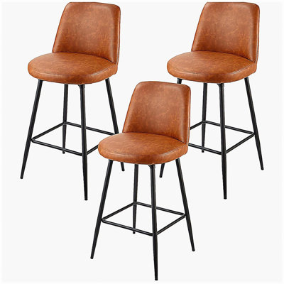 Ensemble de 3 tabourets de bar pivotants à hauteur de comptoir de 27 po, tabouret de bar moderne en cuir de polyuréthane avec dossier et pieds en métal, chaise de bar sans accoudoir, tabouret de bar pour cuisine, salle à manger, brun