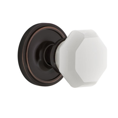 White Milk Glass Waldorf Interior Mortise Door Knob with Classic Rosette