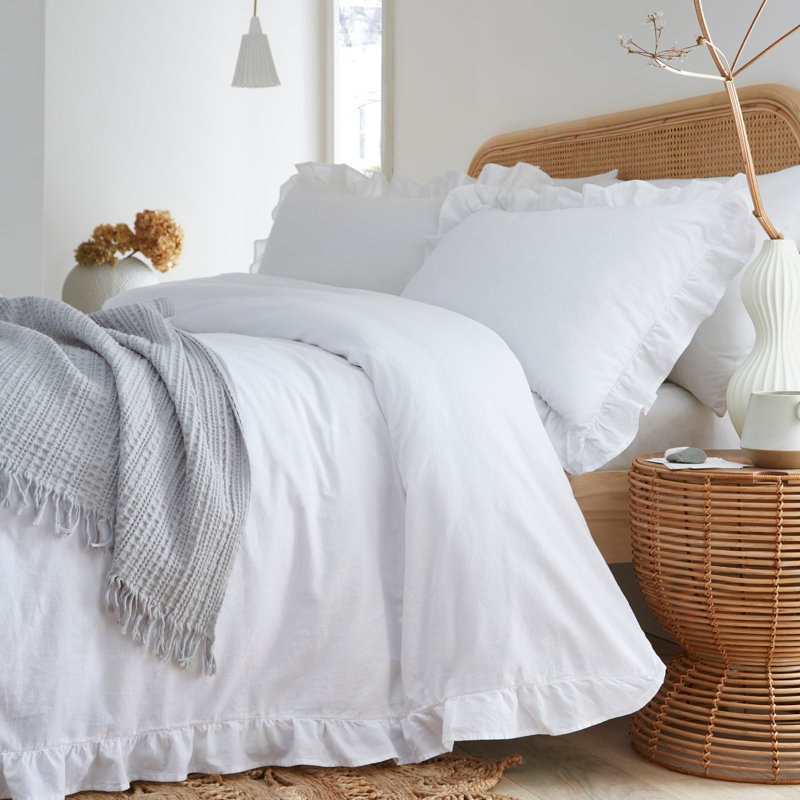 Cassia Frill Cotton Solid Colour Duvet Cover Set, Double - 2 Standard Pillowcases