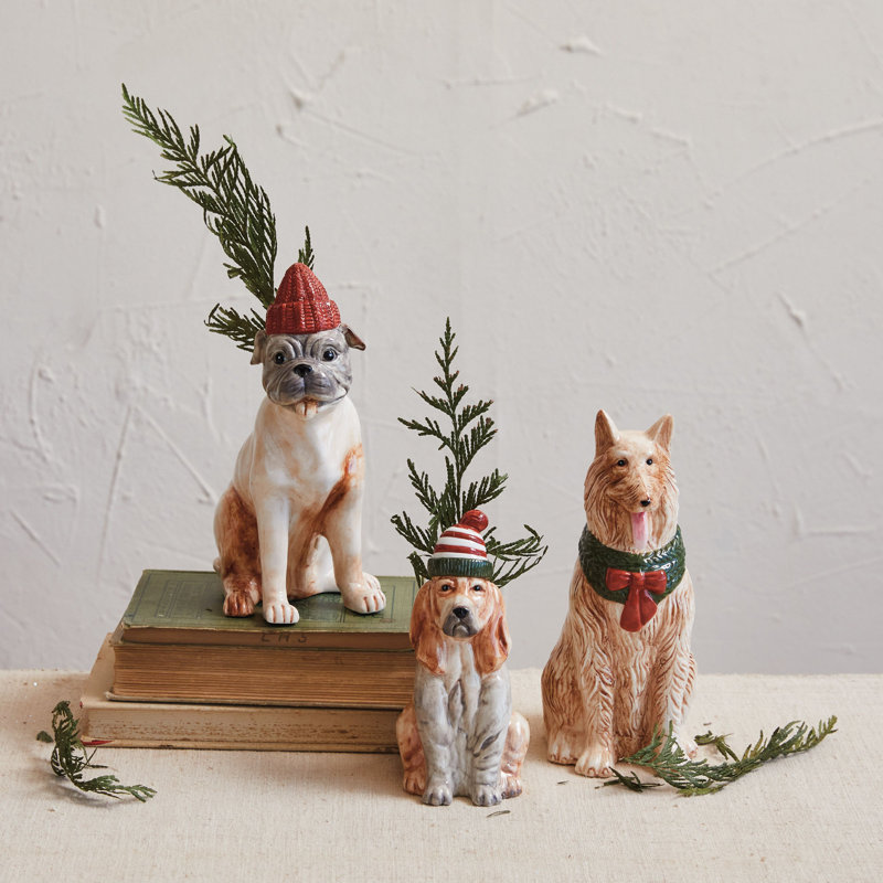 Hand-Painted Stoneware Dog Vase With Hat