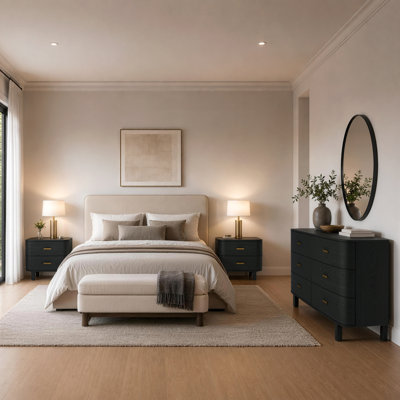 Ensemble de chambre à coucher avec commode et table de chevet 3 pièces Solara