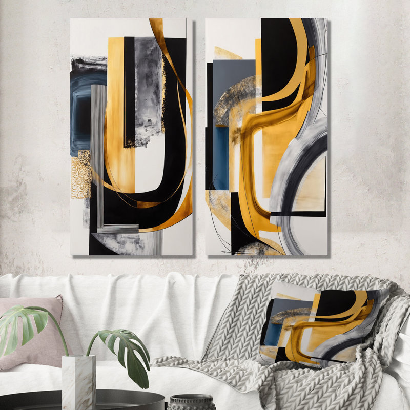 «Glam Gold and Black Expression IV», 2 pièces sur toile, Toile tendue, H 20 po x l 24 po