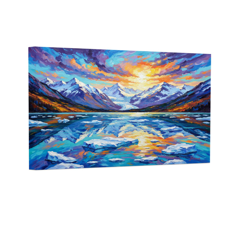 Landscape & Nature Mountain Lake Sunset Reflection Icebergs Sky Colours, 12" H x 18" W