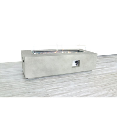 Rectangular Concrete Propane Fire Pit Table With Fiber Reinforcement