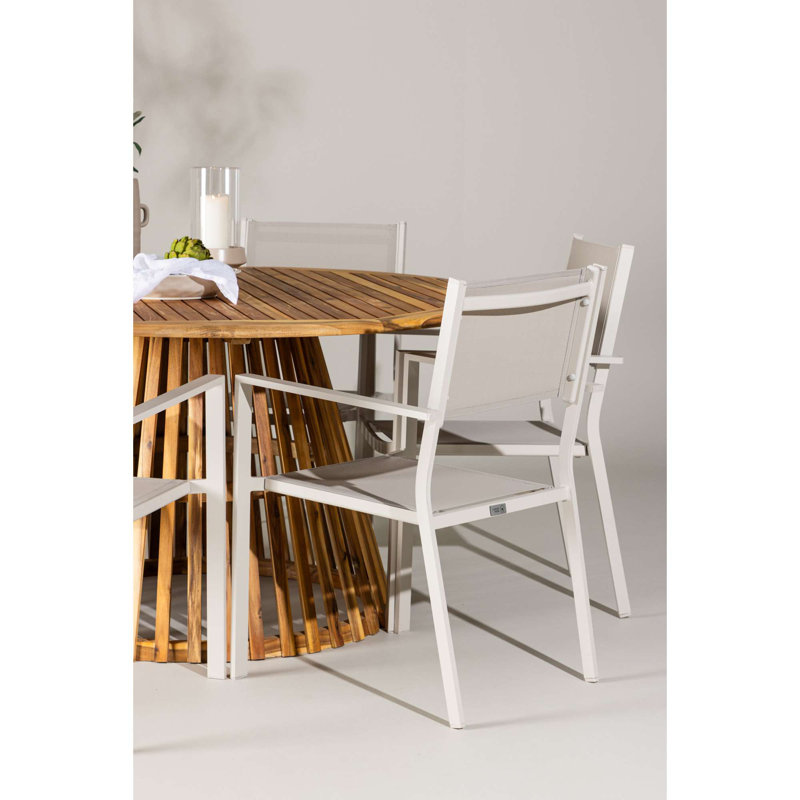 Taniya 6 - Person Acacia Patio Dining Set with Round Table, Beige