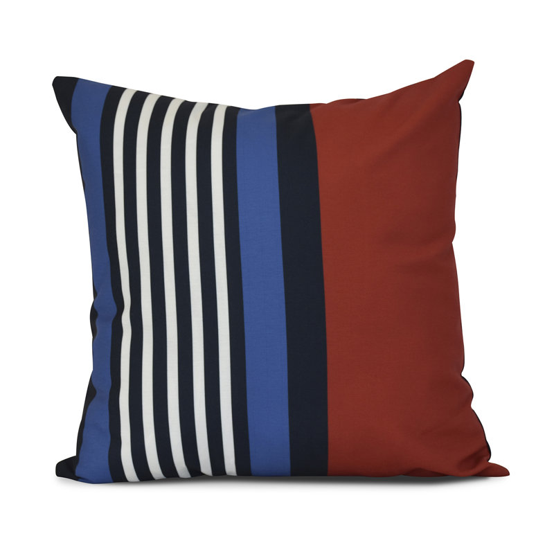Sail, Sun, & Fun Striped Reversible Throw Pillow, 16" H x 16" W x 3" D, Red/Navy Blue