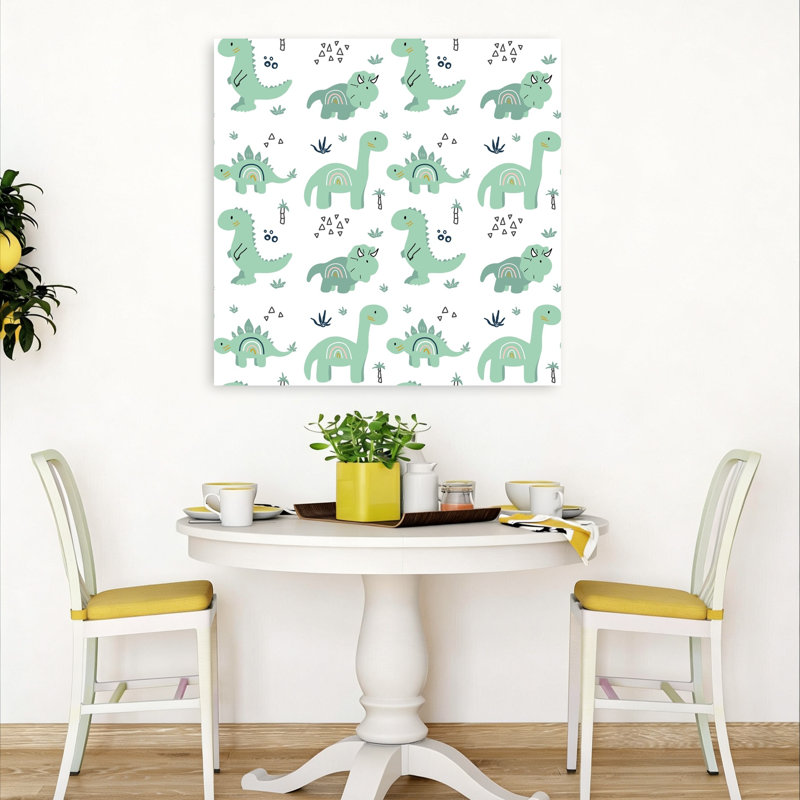 Cute Rainbow Dinosaurs Playful Abstract Contemporary Animal Landscape Wall Art Print, 91.44cm H x 91.44cm W