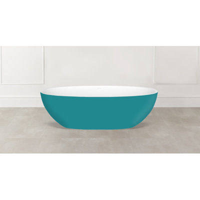 Barcelona 66.875" x 31.75" Freestanding Soaking Bathtub in Volcanic Limestone with Overflow Hole