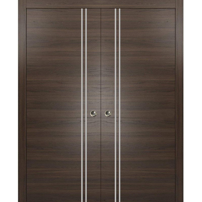 Portes françaises en bois massif massif, 36 po x 80 po, Frêne chocolat