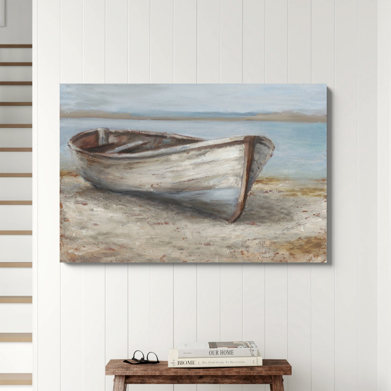 «Whitewashed Boat I» par Ethan Harper, reproduction d'art sur toile, H 32 po x l 48 po, Toile tendue, Sans cadre