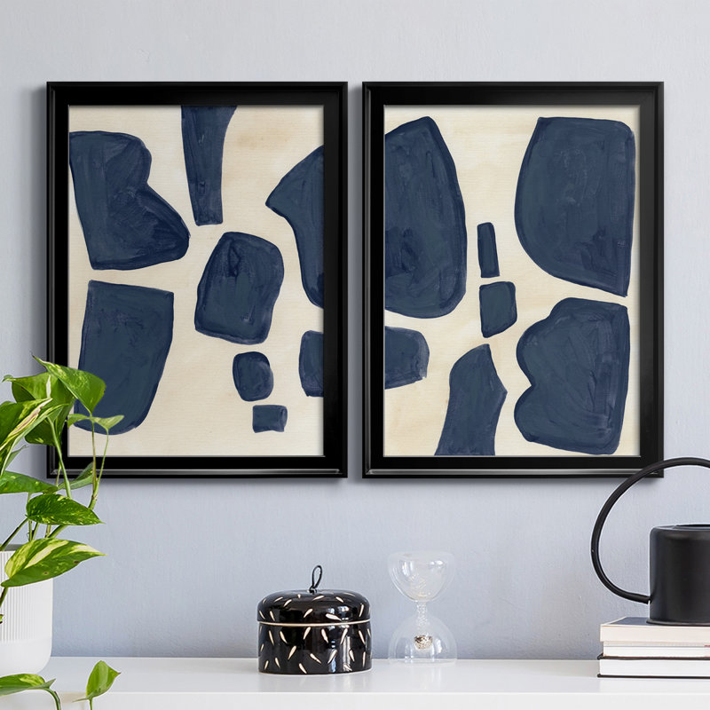 "Blue P pièces I", ensemble de 2 reproductions d'art encadrées, H 30,5 po x l 45 po, Noir