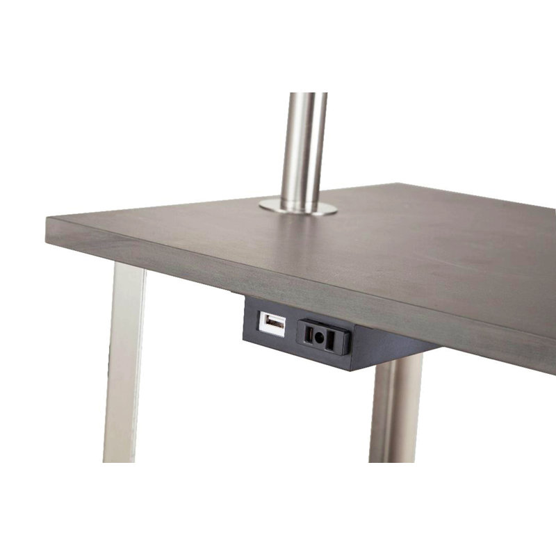 58" Tall" Dru" Square Side Table Floor Lamp With Charging And Usb Port, Silver