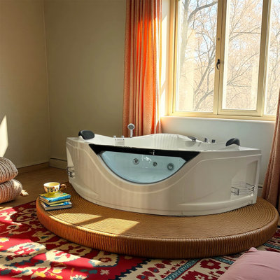 Whirlpool Bathtub 59" Corner For 2, W/6 Hydro Jets, Chromatherapy Led & Pneumatic Adjust System, Ul/upc Cert.
