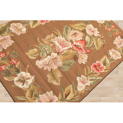 4x6 Hand Woven Wool Brown French Needlepoint Traditional Floral Rug