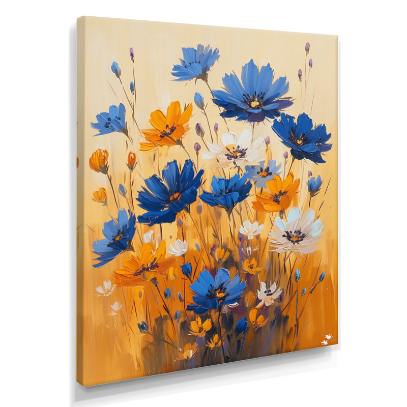 «Yellow Blue Radiant Bloom Cornflowers In Farm IV», impression d'art mural, H 20 po x l 12 po x P 1 po, Toile tendue