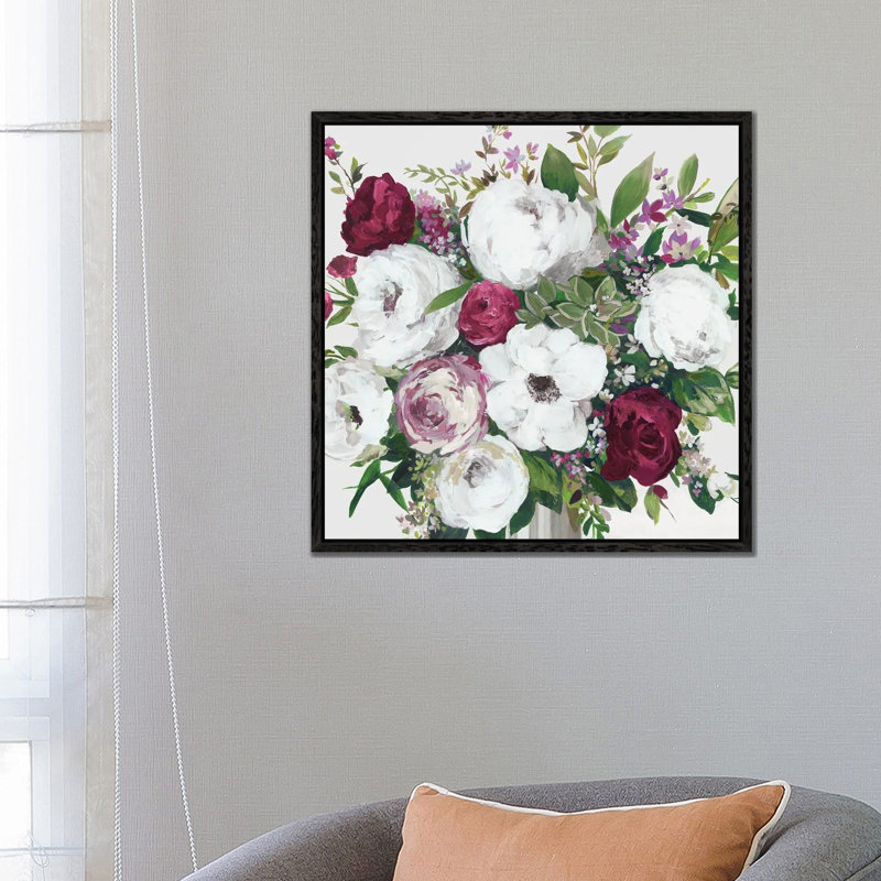 Burgundy Splashes by Asia Jensen - Painting on Canvas, Black Framed, 66.04 cm H x 66.04 cm W