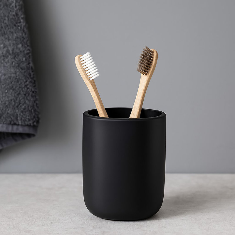 Oval Black Toothbrush Holder, Black