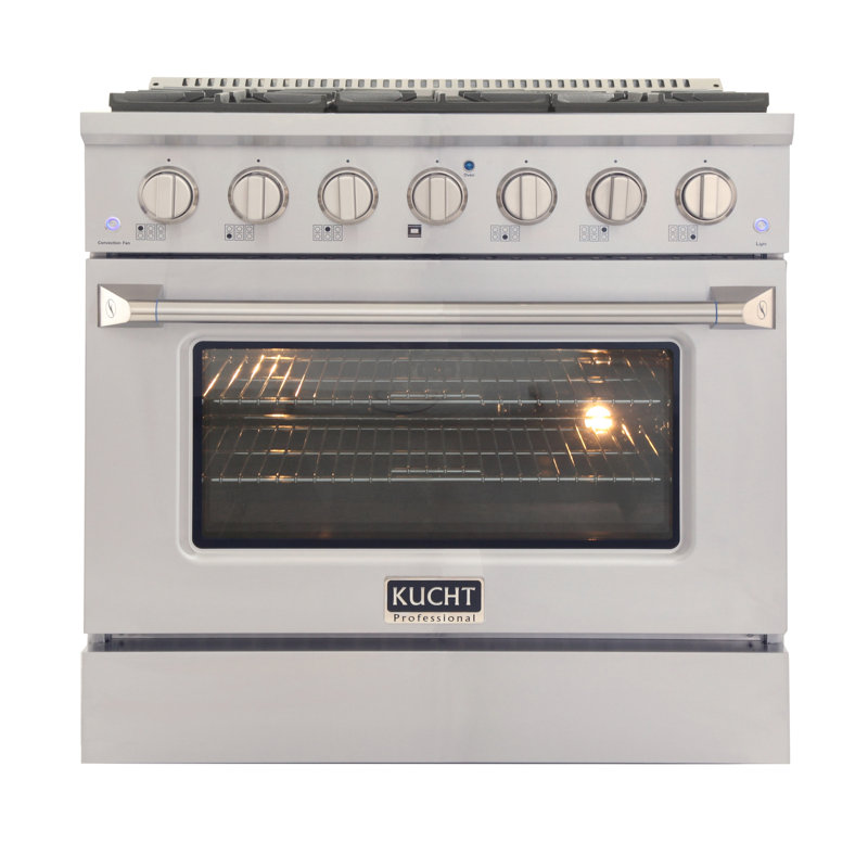 Kucht 36'' W Dual Fuel Free Standing Range, Silver, Liquid Propane
