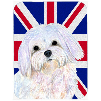Caroline's Treasures Union Jack Maltese with English British Flag Glass Cutting Board