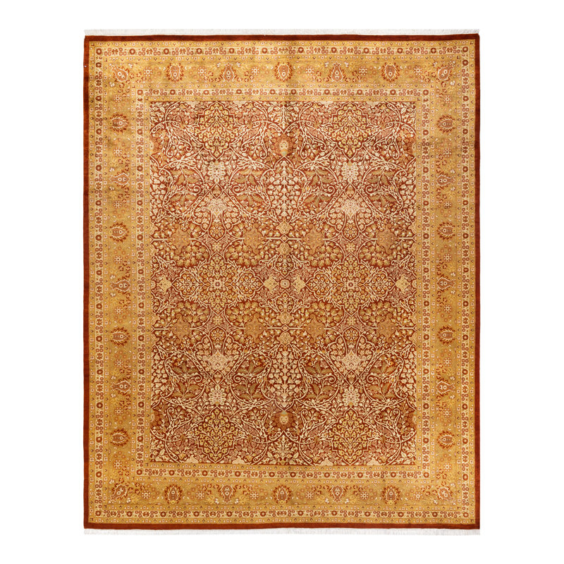 Tapis unique en laine noué à la main 8 pi 1 po x 10 pi 3 po nouvel âge Hayner - orange / rouge / ivoire