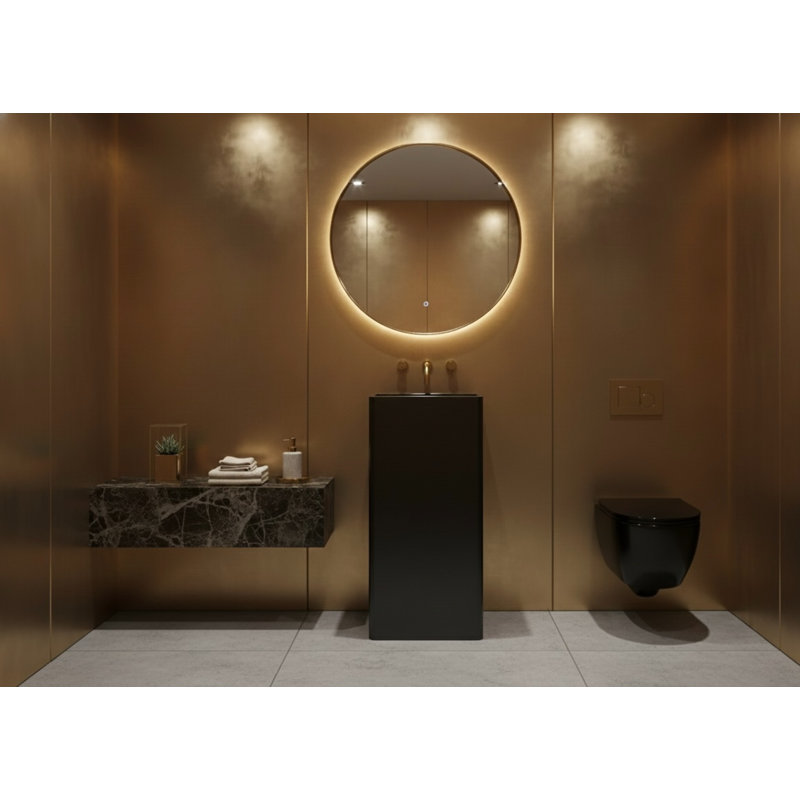 Lavabo sur pied en fer noir, 40 cm (15,7 po) de largeur x 85 cm (33,5 po) de hauteur, Noir, Noir / fer noir