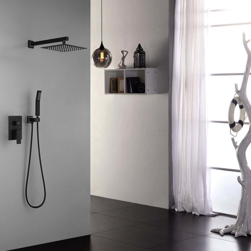 Douche de luxe pour salle de bain avec mélangeur de pluie de 10 pouces - Noir mat fixé au mur avec une buse autonettoyante, s'adapte à la tête de tuyau standard américaine